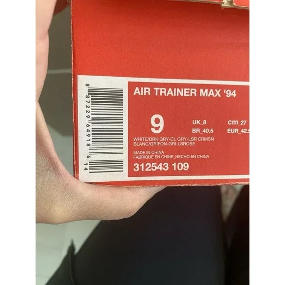 Rare Find- Air Trainer Max 2 94 'Grey Laser Crimson' Size 9 - Picture 2 of 14